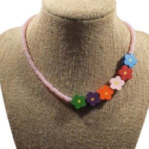 Sweet Flowers Handcrafted Beaded Choker/Necklace About 15" By London